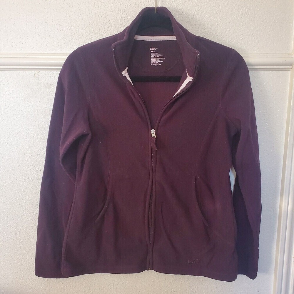 Gap Womens Full Zip Fleece Jacket Small Purple Mock Neck Long Sleeve Soft Warm